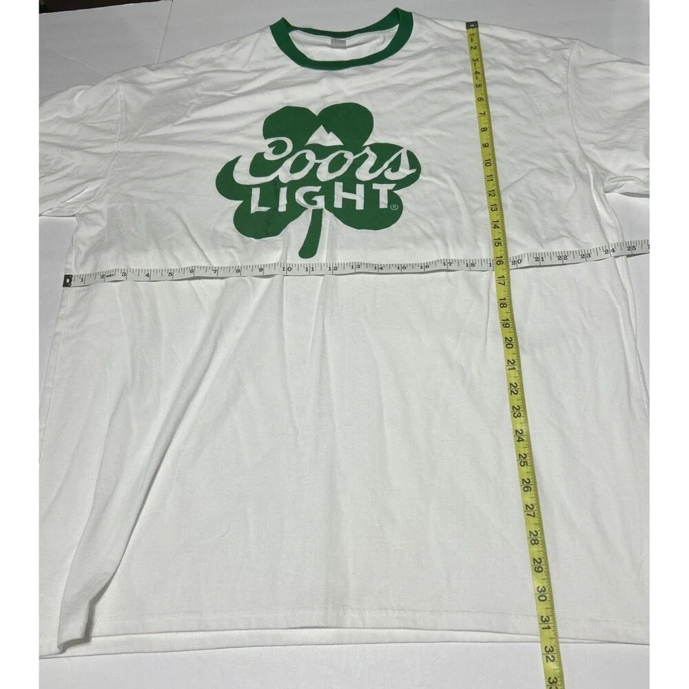 Coors Light Beer Shamrock St Patricks Day Ringer T Shirt White Green Men 2XL XXL
